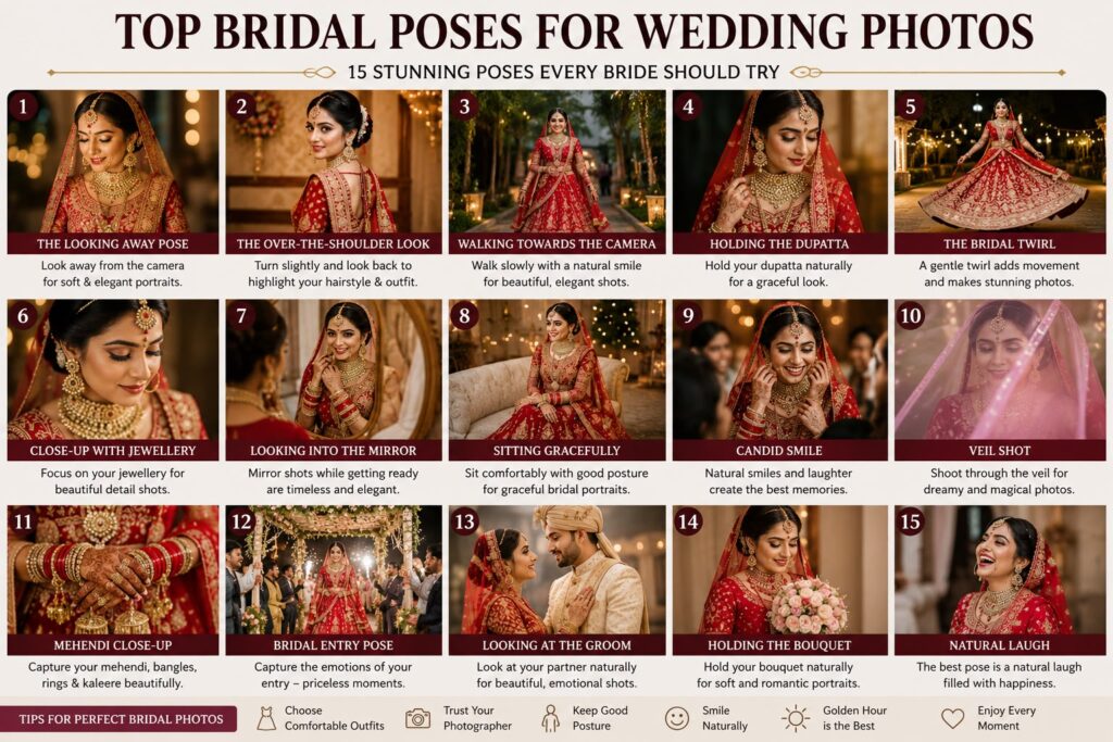 Top Bridal Poses for Wedding Photos: 15 Stunning Poses Every Bride Should Try (2026 Guide)